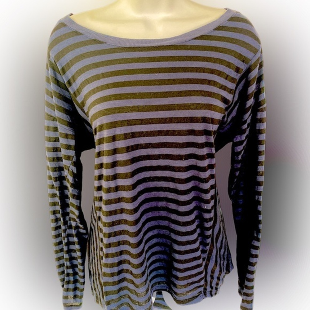 Michael Stars Striped Tee- 0S blue black striped , polyester blend